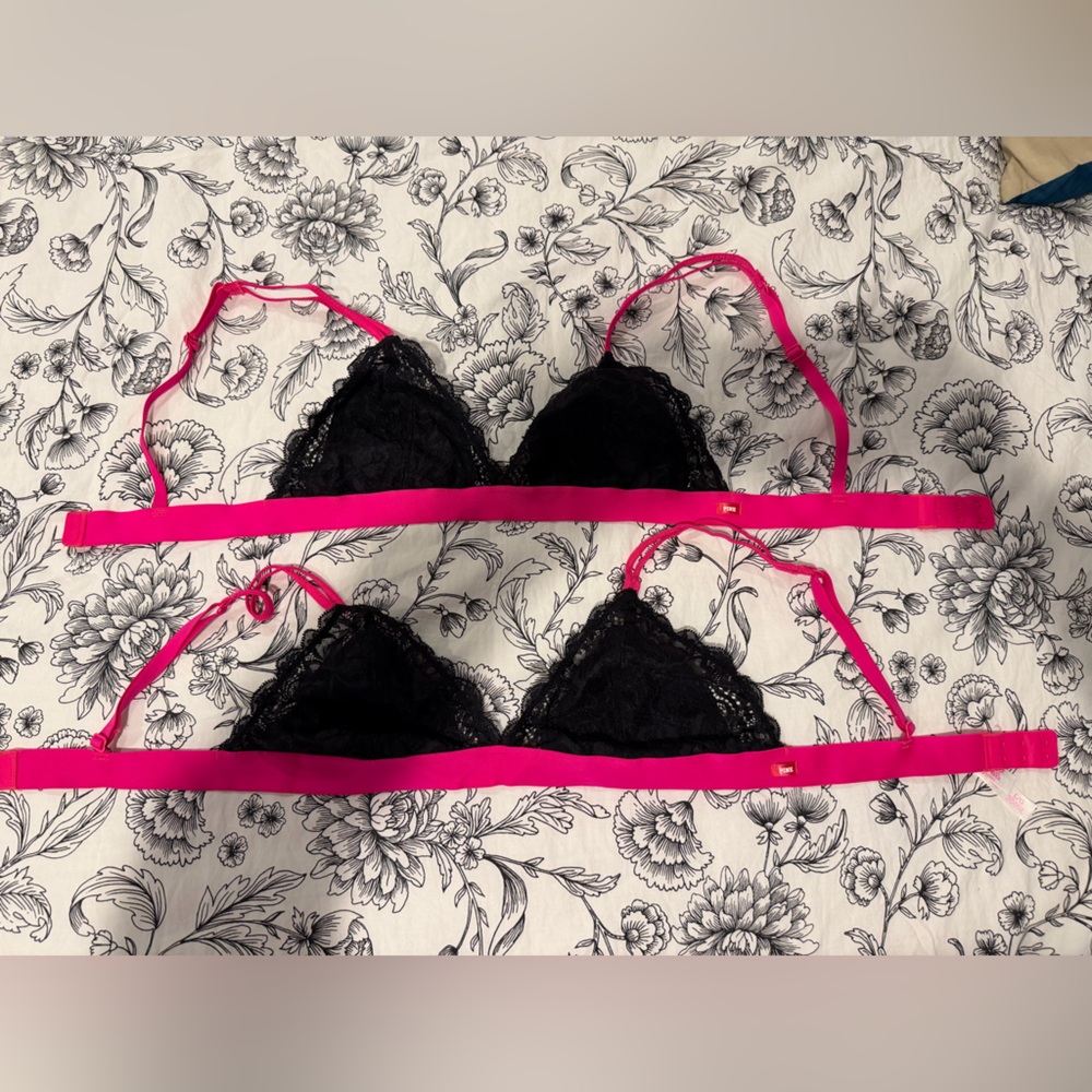 Victoria’s Secret Lace Bralettes in Black and Hot Pink